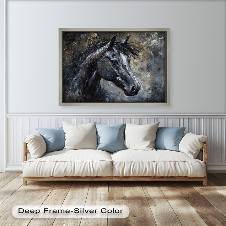 Black Horse Portrait - Animal Oil Painting