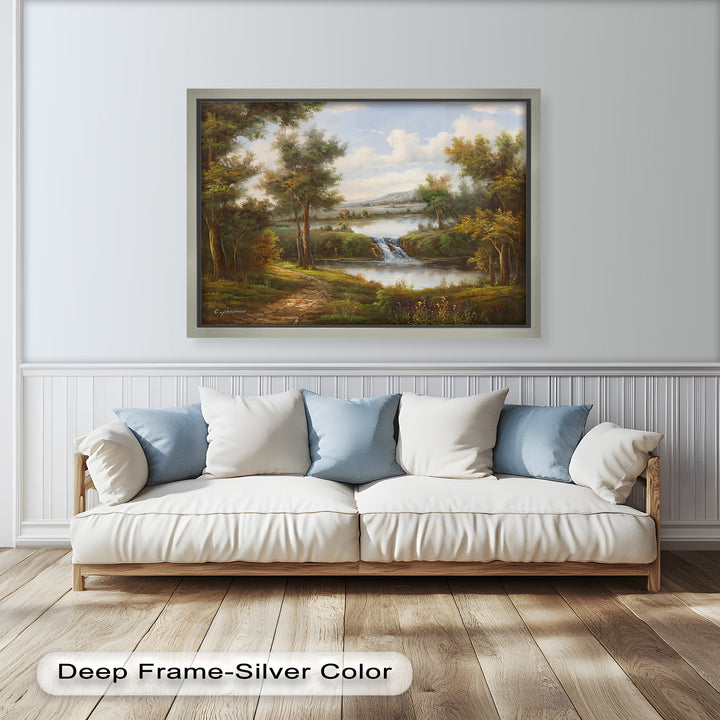 Tranquil Forest Cascade – Vintage Oil Painting