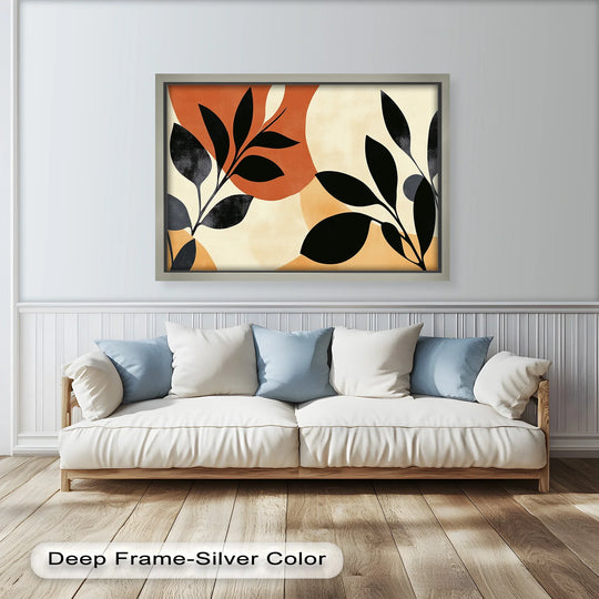 Terracotta Leaf Silhouettes – Modern Minimalist Oil Painting - MyPhotoStation
