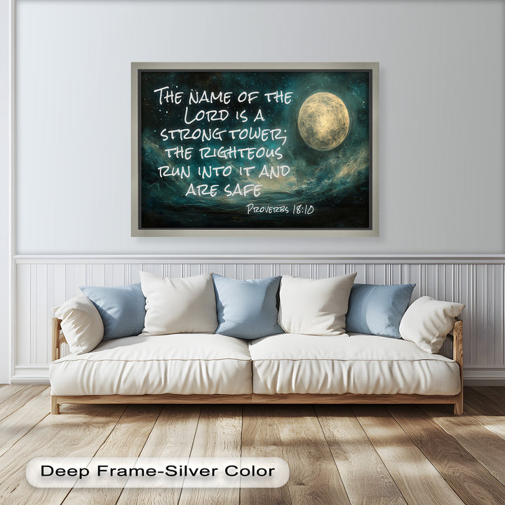 Proverbs 18:10 – Strong Tower Bible Verse Oil Painting