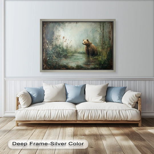 Excellent texture highlights the modern oil painting art in this brown bear by the water scene, showcasing an animal oil painting with superb material quality.