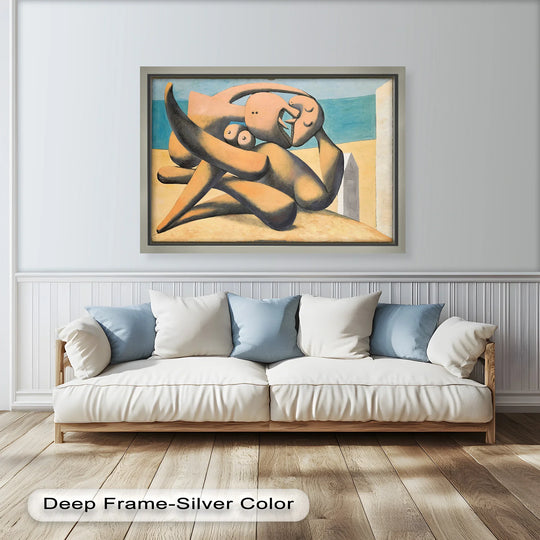 Deep silver finish enhances the Lovers by the Sea – Abstract Embrace Picasso oil painting reproduction print, creating a sophisticated gallery-style presentation.