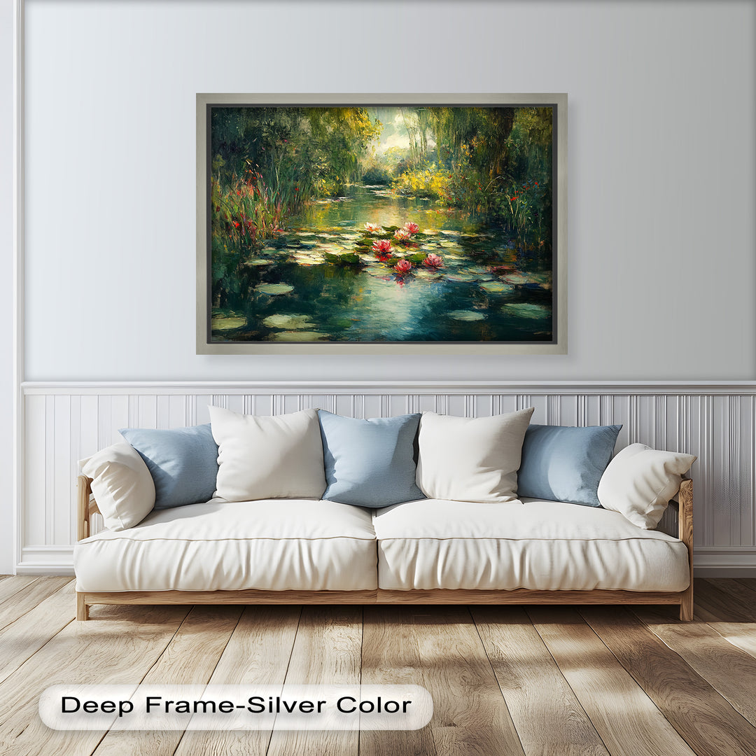 Tranquil Water Lilies in Sunlit Pond – Impressionist Oil Painting