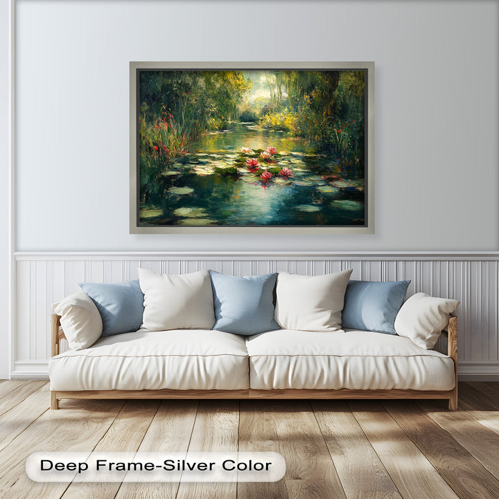 Tranquil Water Lilies in Sunlit Pond – Impressionist Oil Painting