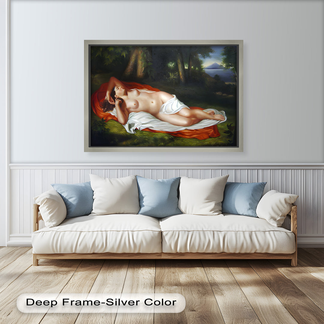 Goddess of the Grove – Renaissance Nude Reclining in Nature Oil Painting