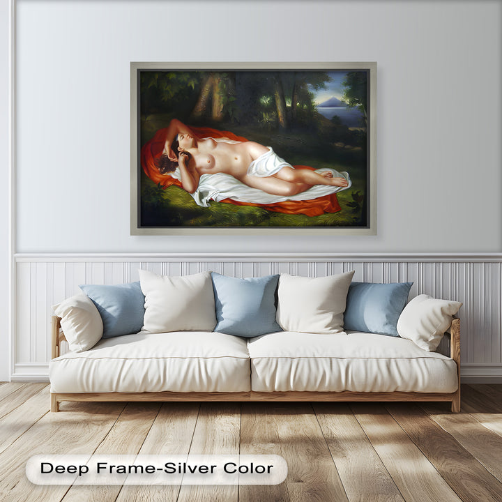 Goddess of the Grove – Renaissance Nude Reclining in Nature Oil Painting