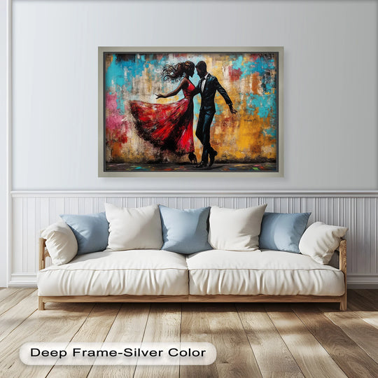 Silhouetted against a vibrant backdrop, the darkest area emphasizes the figures in this 'Whirl of Passion' dancing lovers love oil painting decoration.