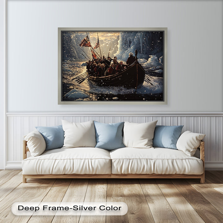 Crossing the Ice – Patriotic Revolutionary Boat Oil Painting