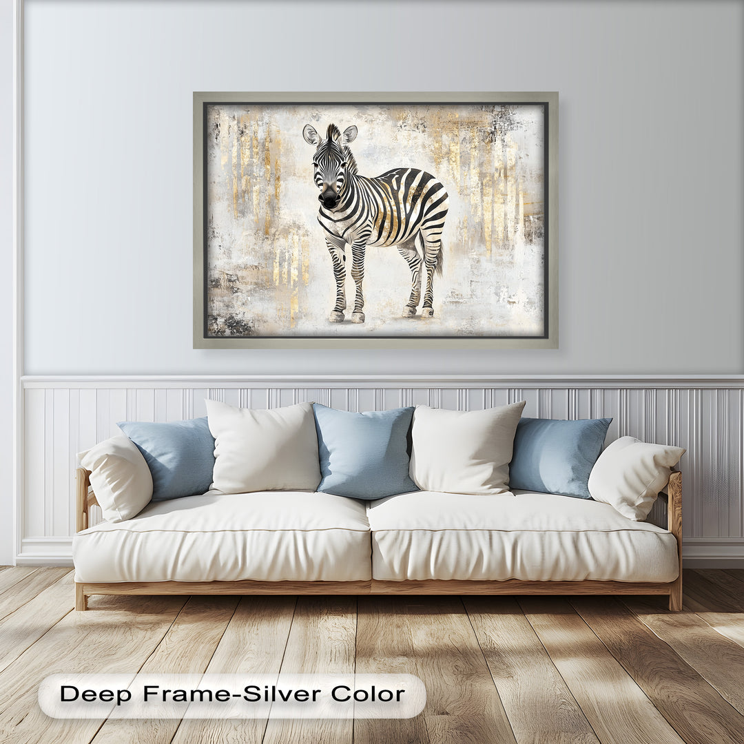 Golden Streak Zebra with Neutral Backdrop - Animal Oil Painting