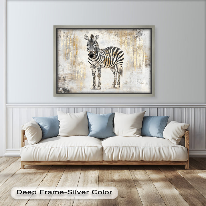 Golden Streak Zebra with Neutral Backdrop - Animal Oil Painting