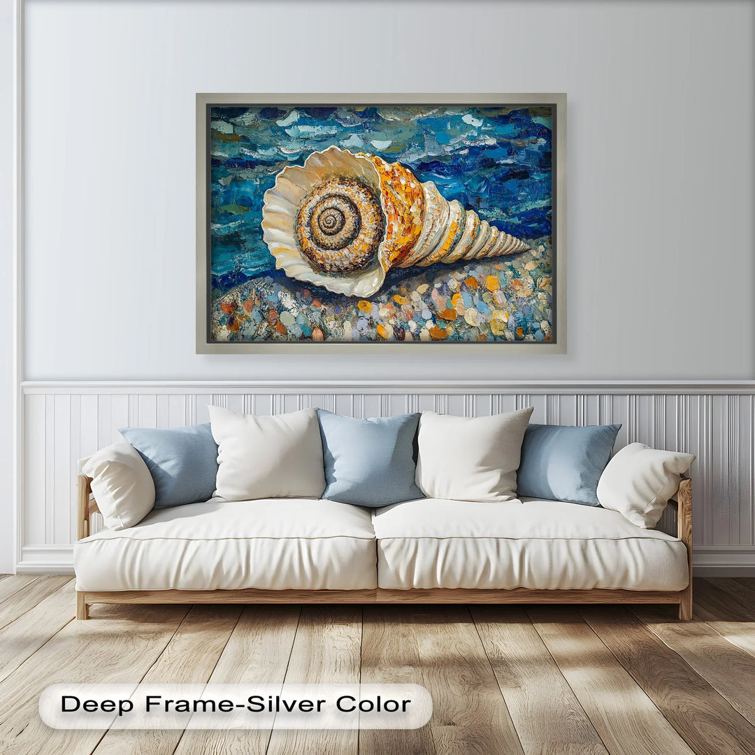 Whispers of the Sea – Spiral Shell on Coastal Shoreline Oil Painting - MyPhotoStation