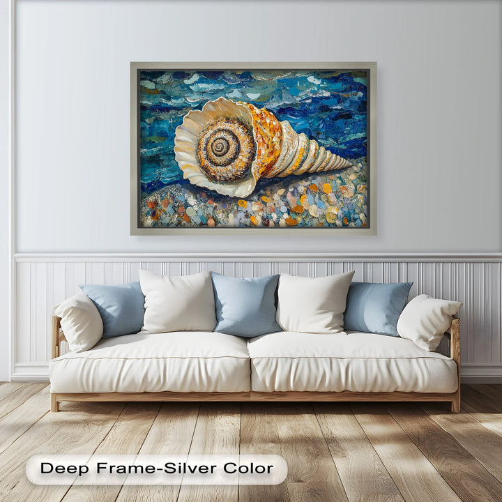 Whispers of the Sea – Spiral Shell on Coastal Shoreline Oil Painting - MyPhotoStation