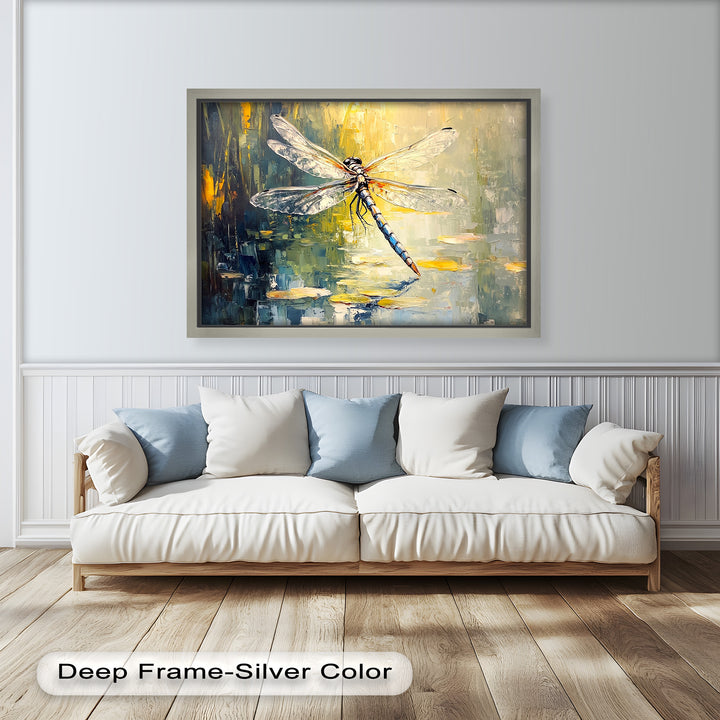 Shimmering Dragonfly Over Lily Pond – Animal Oil Painting
