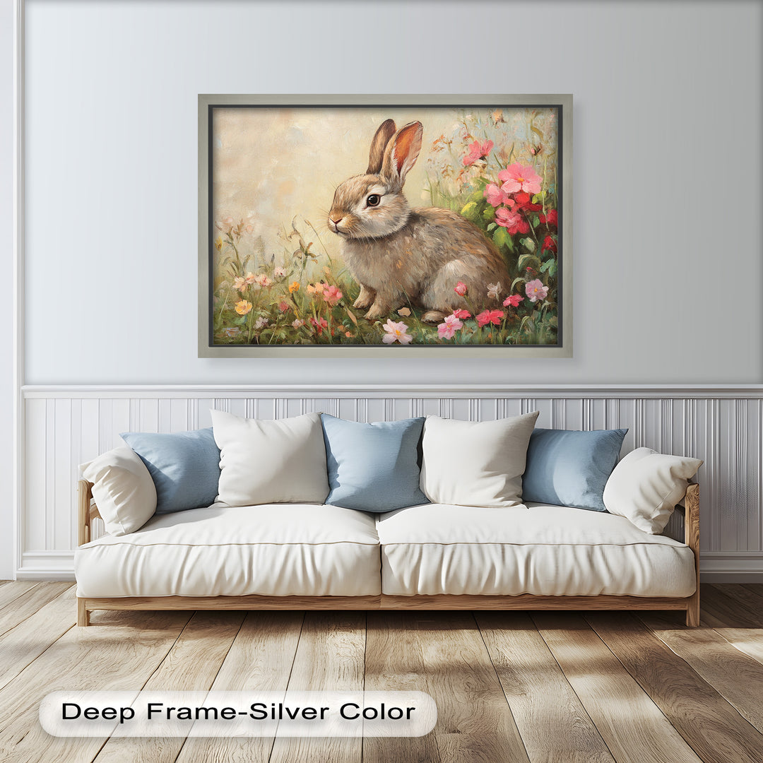 Curious Bunny Among Spring Blossoms – Animal Oil Painting