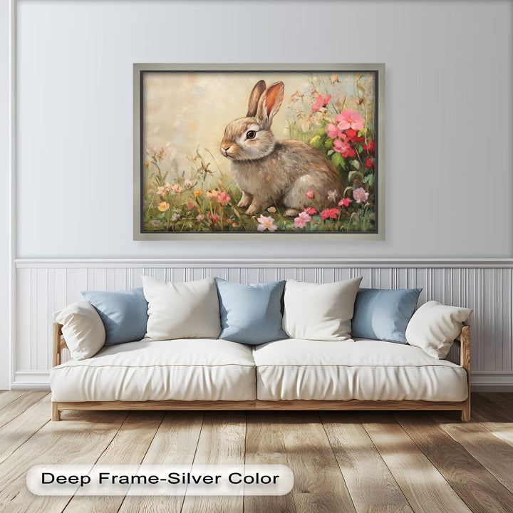Curious Bunny Among Spring Blossoms – Animal Oil Painting