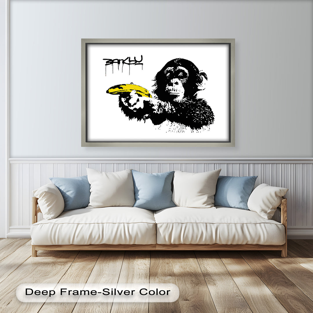 Monkey with Banana Gun – Satirical Banksy Oil Painting
