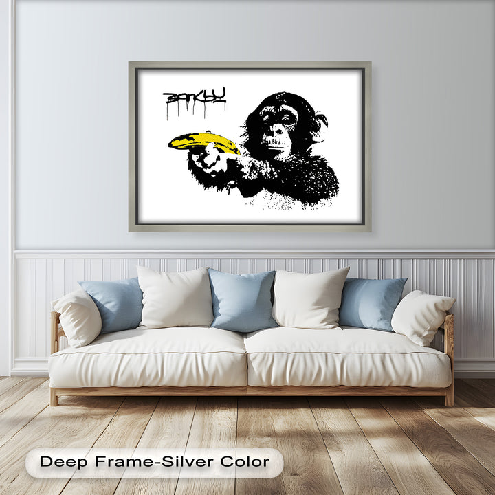 Monkey with Banana Gun – Satirical Banksy Oil Painting