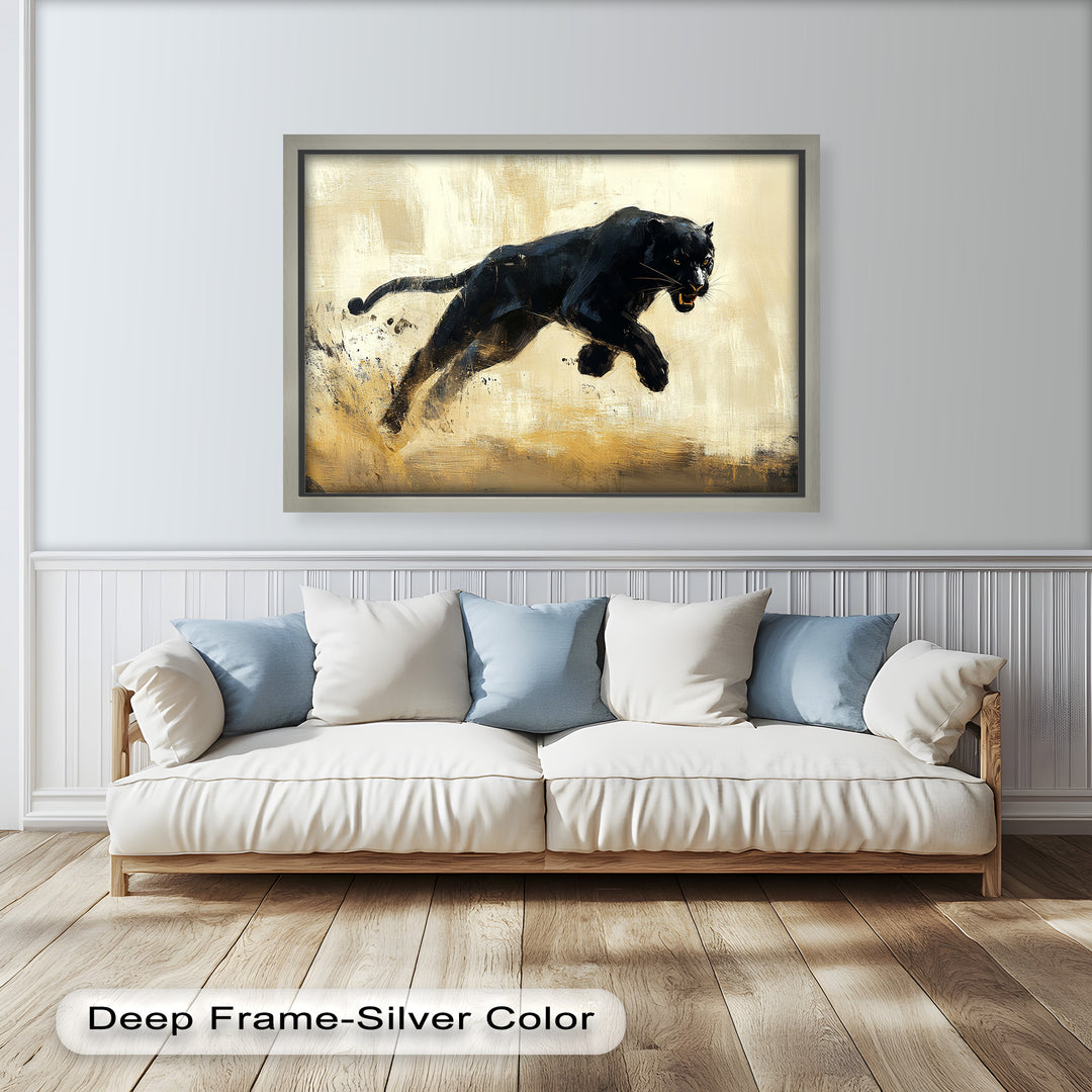 Charging Black Panther in Motion – Animal Oil Painting