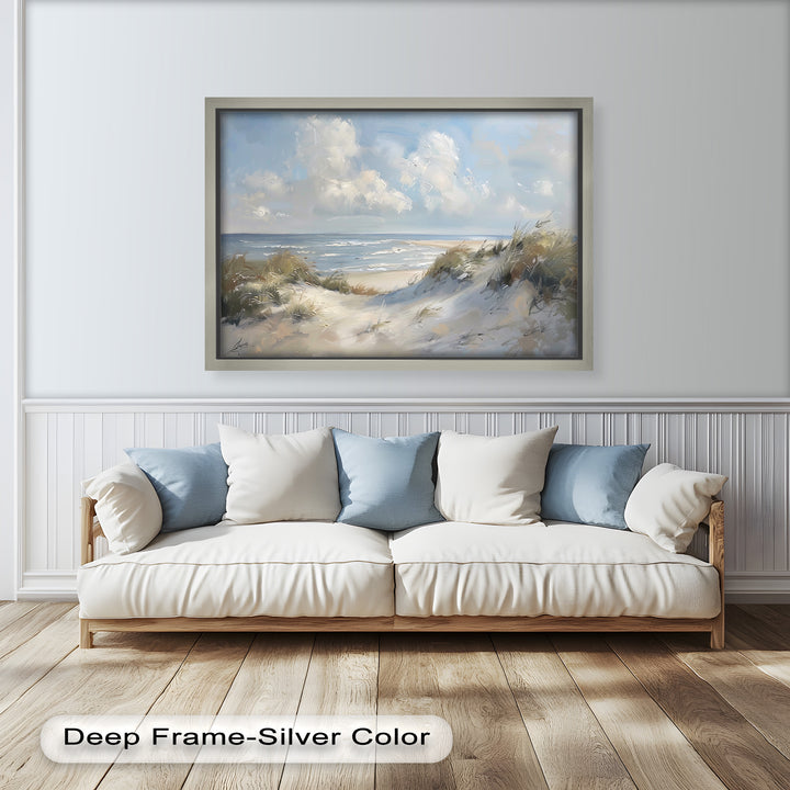 White Sand Beach Sandy Path Landscape – Coastal Oil Painting