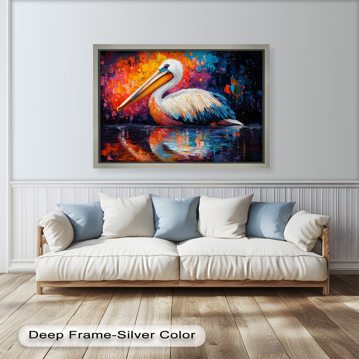 Sunset Pelican on Water – Animal Oil Painting