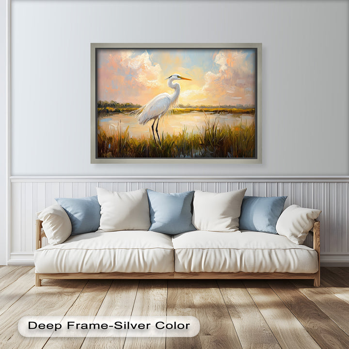 White Egret at Sunset – Animal Oil Painting