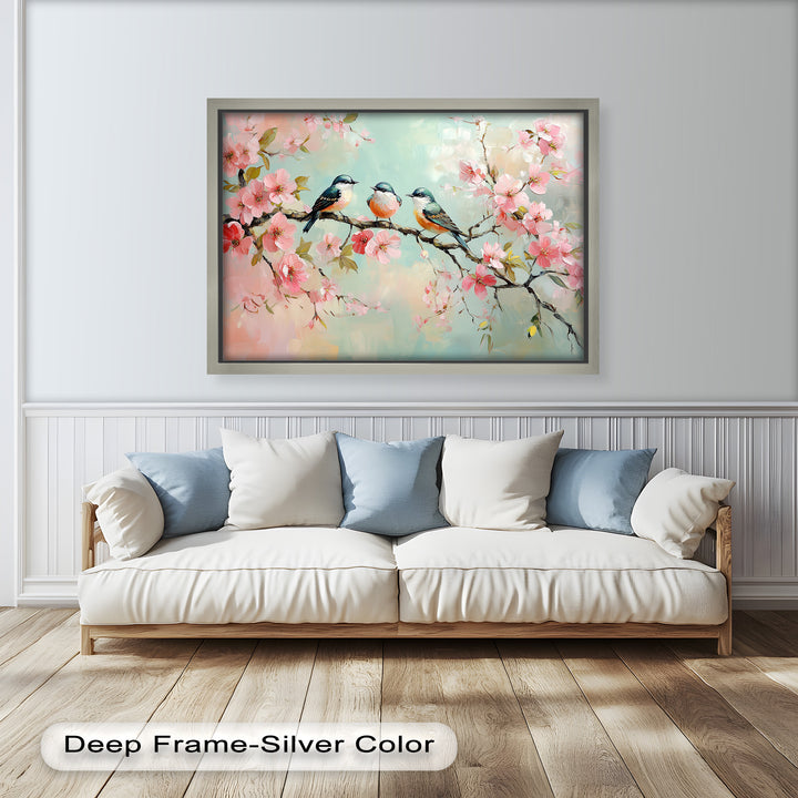 Three Birds Among Blossoms – Animal Oil Painting