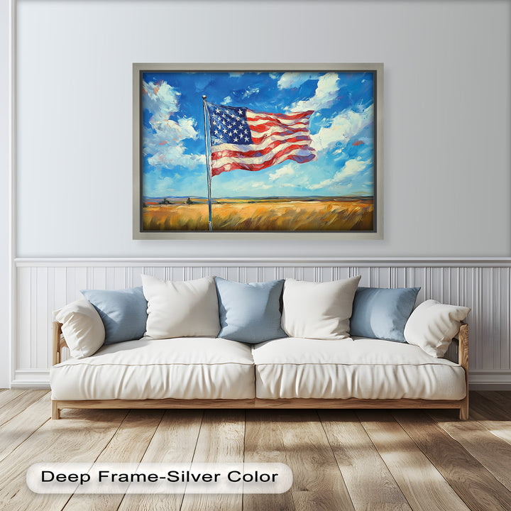 Amerikanische Flagge auf dem Land – Patriotisches Ölgemälde