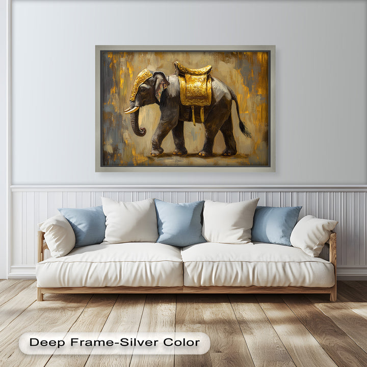 Elephant with Golden Saddle - Animal Oil Painting