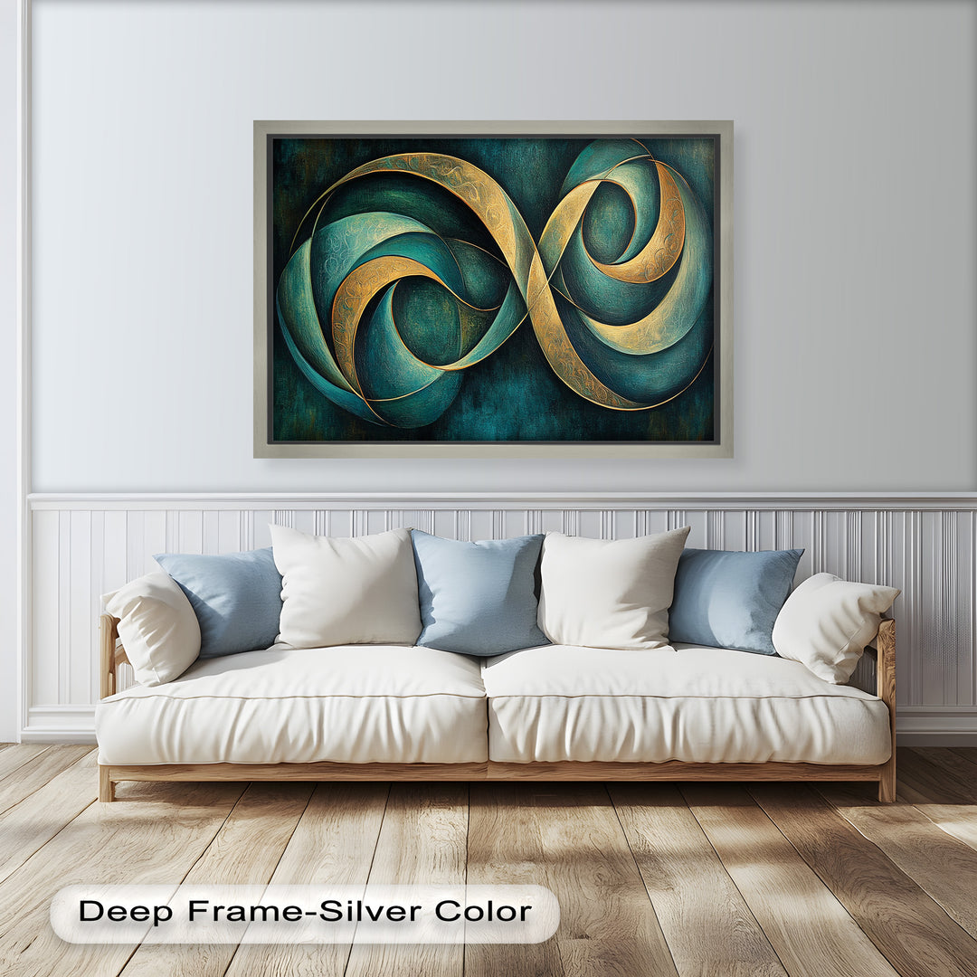 Infinity Loop Abstract – Teal & Gold Modern Oil Painting