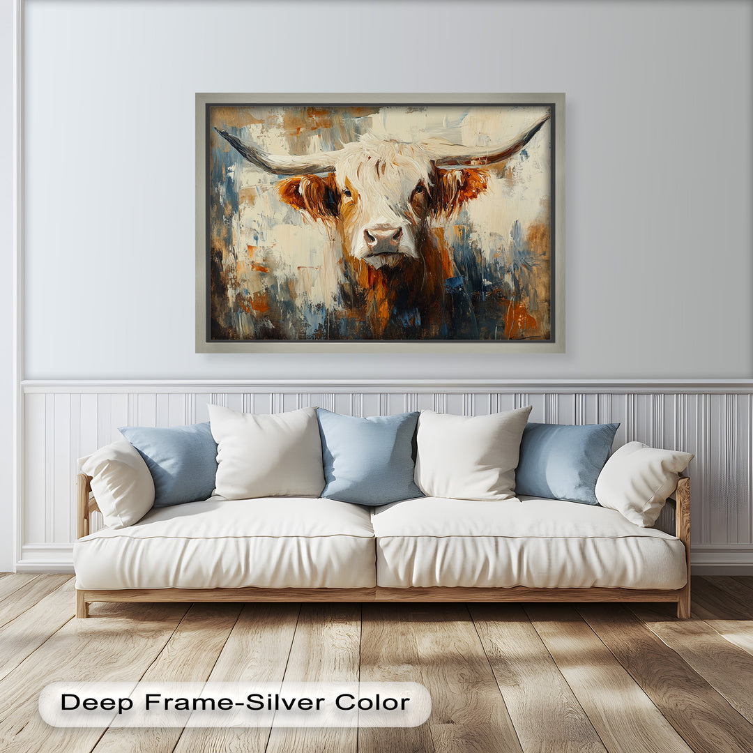 Highland Cow with White Horns – Animal Oil Painting