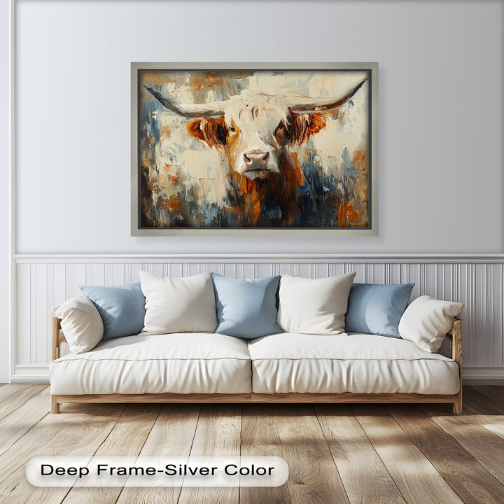 Highland Cow with White Horns – Animal Oil Painting