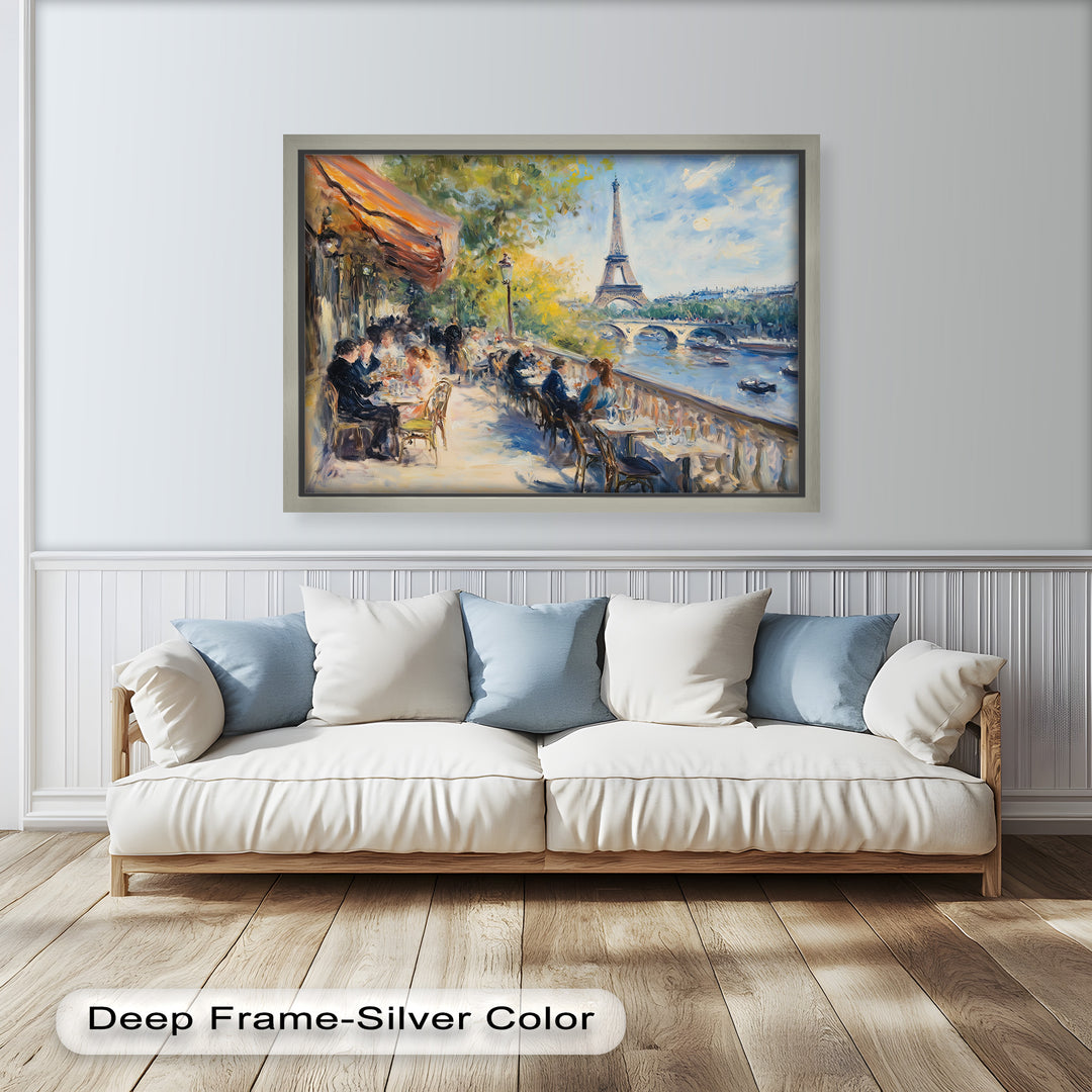 Eiffel Café Serenity – Parisian Terrace with River View Oil Painting