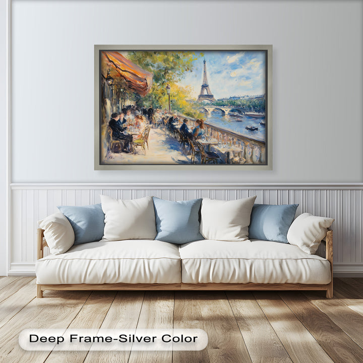 Eiffel Café Serenity – Parisian Terrace with River View Oil Painting