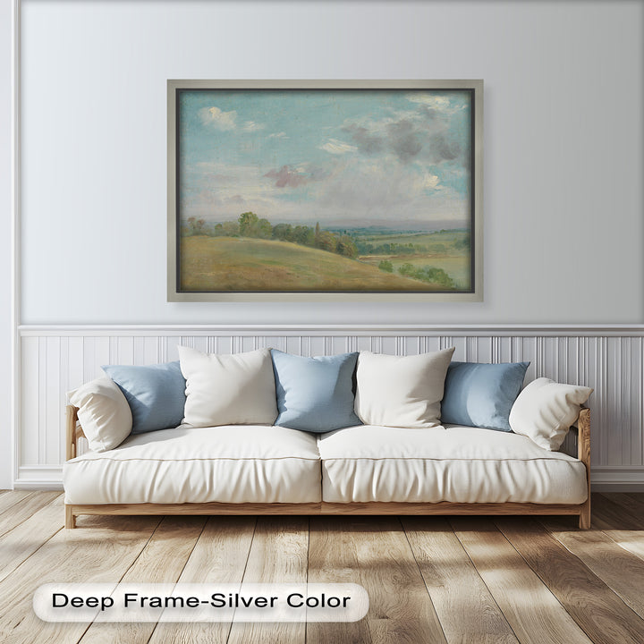 Vintage Landscape Framed Art – Rolling Hills Oil Painting