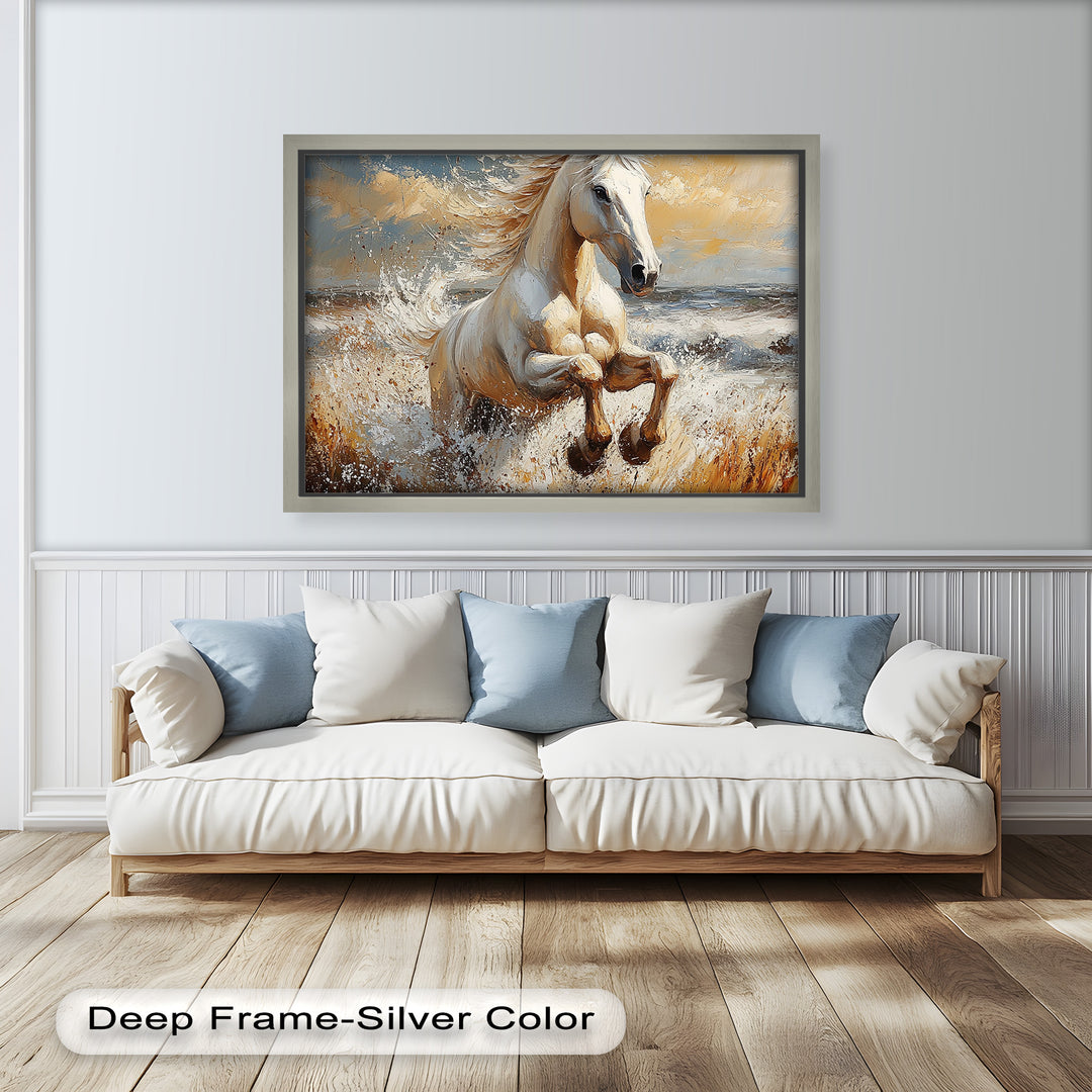 White Horse Art – Gerahmtes Ölgemälde mit Pferd