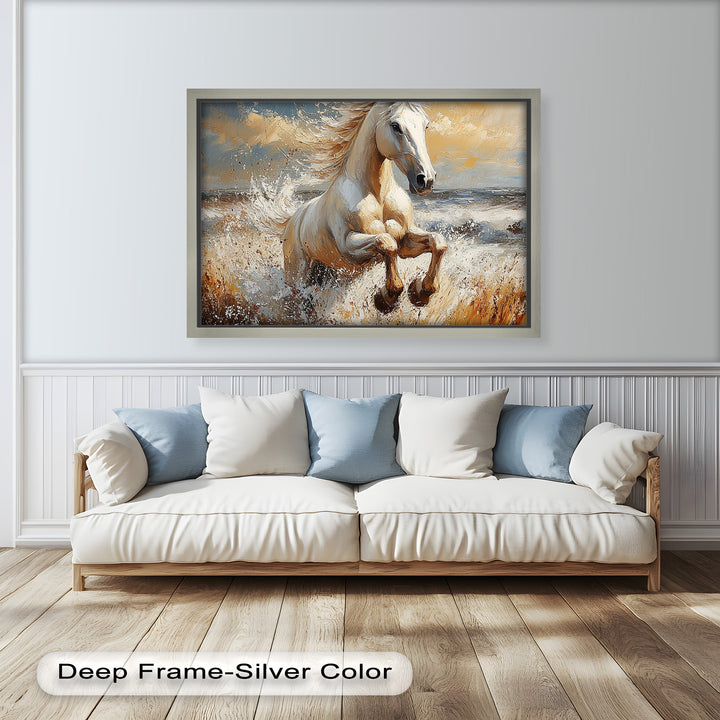 White Horse Art – Gerahmtes Ölgemälde mit Pferd
