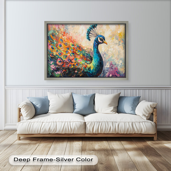 Peacock in Blooming Hues - Animal Oil Painting