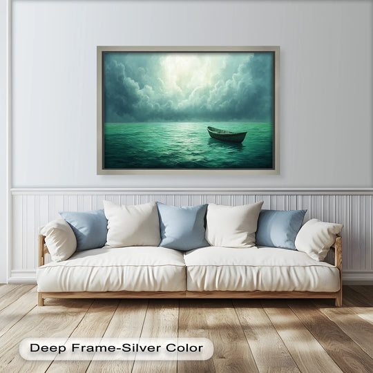 Solitude Adrift – Serene Empty Rowboat Oil Painting - MyPhotoStation