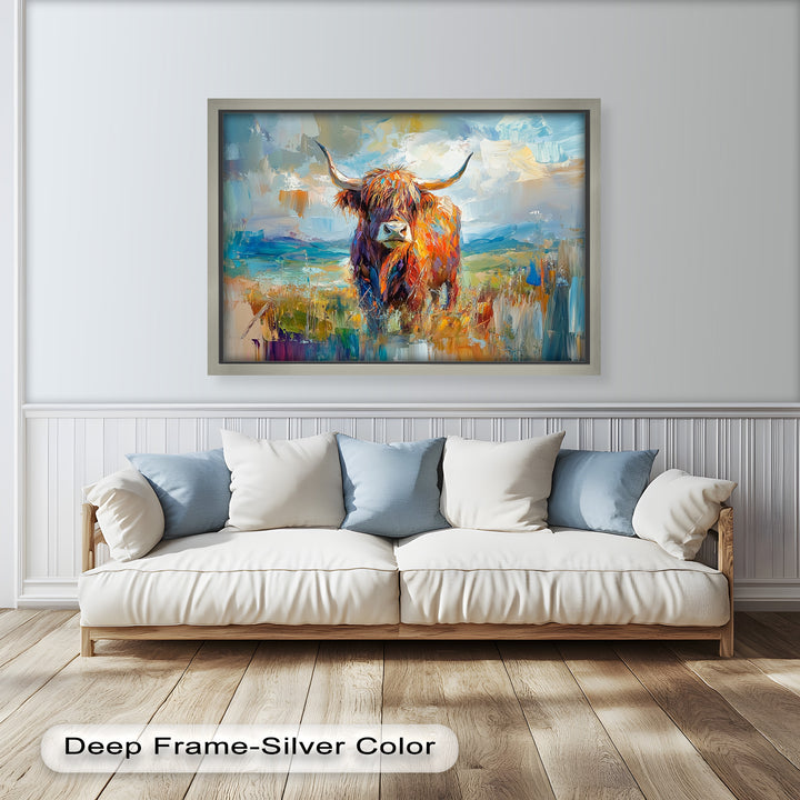 Highland Cow in Windswept Fields - Animal Oil Painting