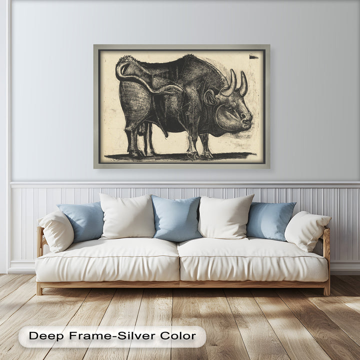 Expressive Bull Figure with Bold Linework – Figurative Oil Painting
