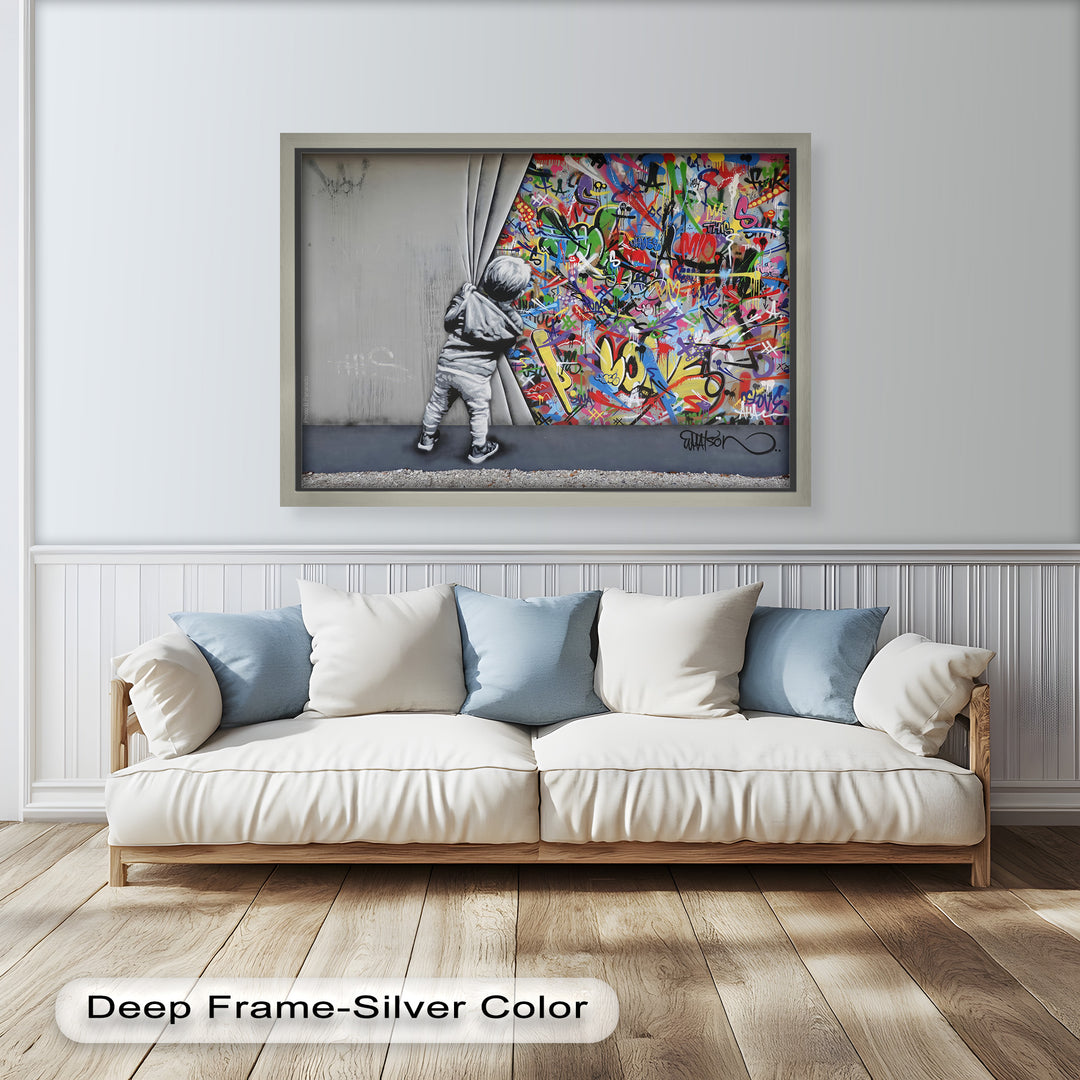 Beyond the Curtain – Banksy-Inspired Graffiti Oil Painting