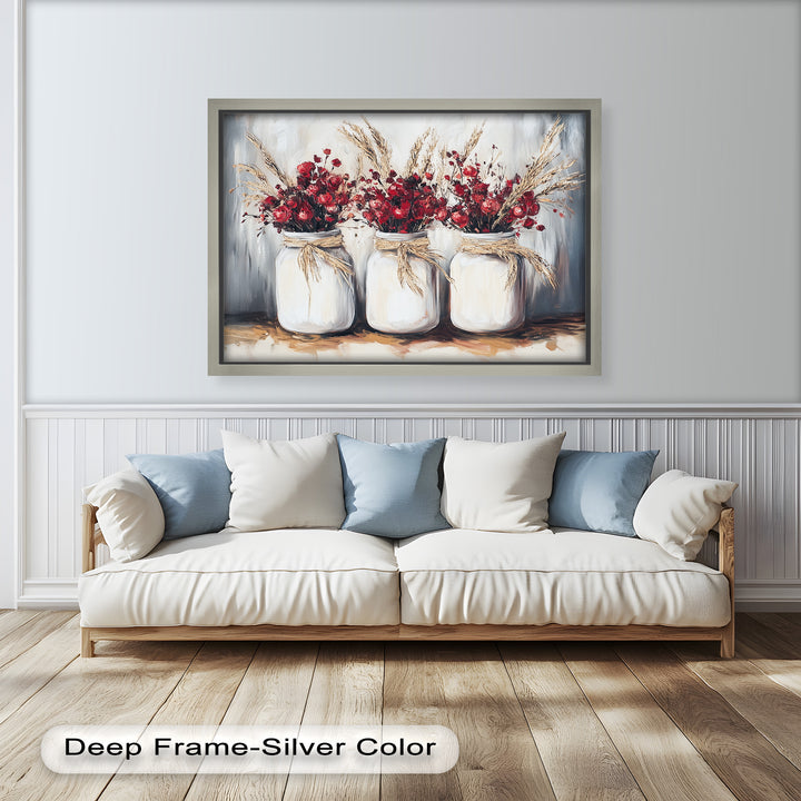 Jar Trio – Red Floral Oil Painting
