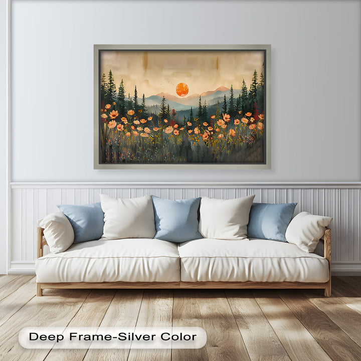 The delicate flowers and golden light create a serene atmosphere perfect for cozy, bohemian, or nature-inspired interiors.

