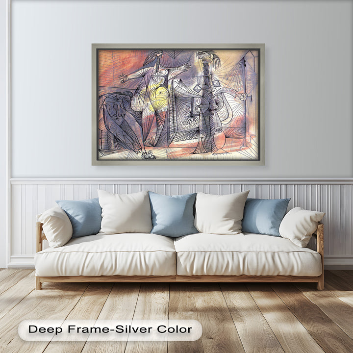 Surreal Abstract Figures in Motion – Cubist Oil Painting