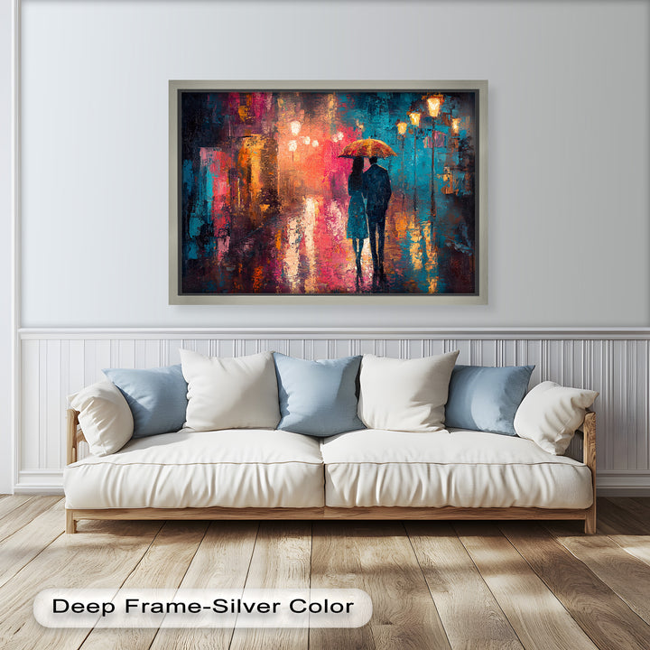 Evening Embrace – Lovers Under City Lights Love Oil Painting
