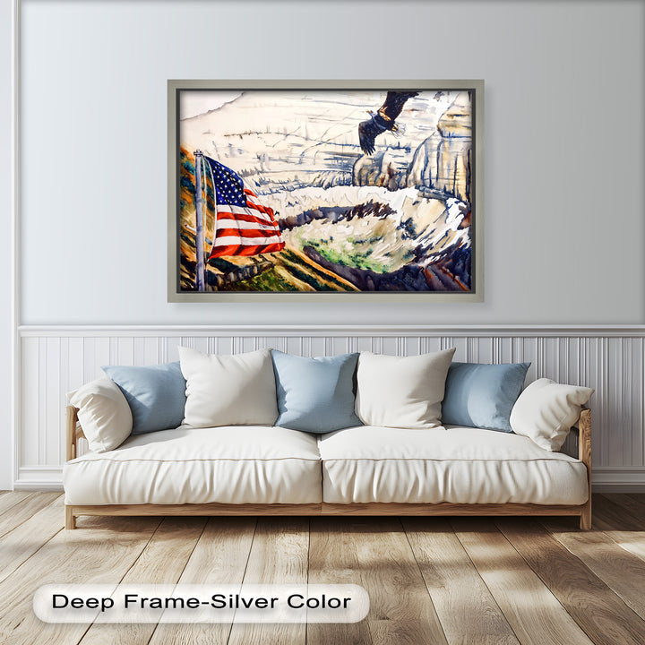 Amerikanische Flagge und Weißkopfseeadler - Patriotisches Ölgemälde