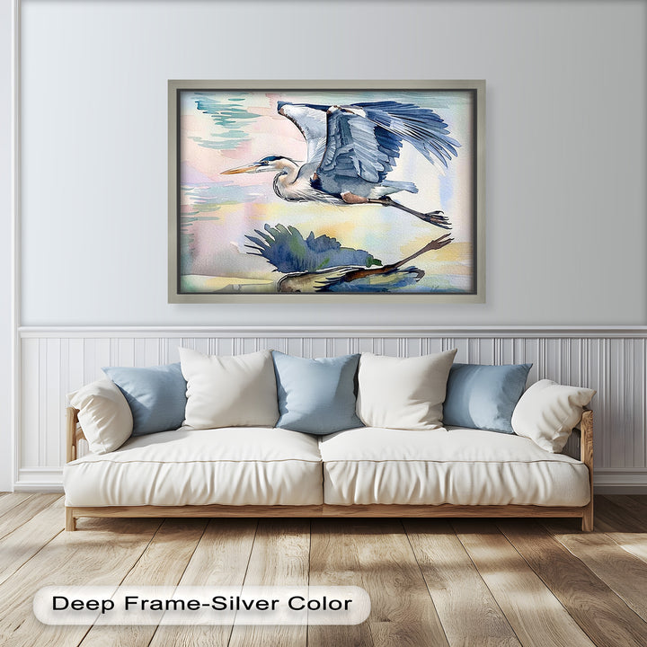 Flying Heron Bird Wall Art – Elegant Nature Oil Painting