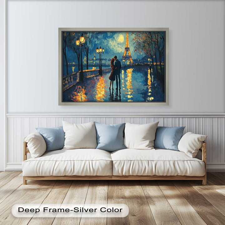 Moonlit Reflections – Eiffel Tower Romance Love Oil Painting