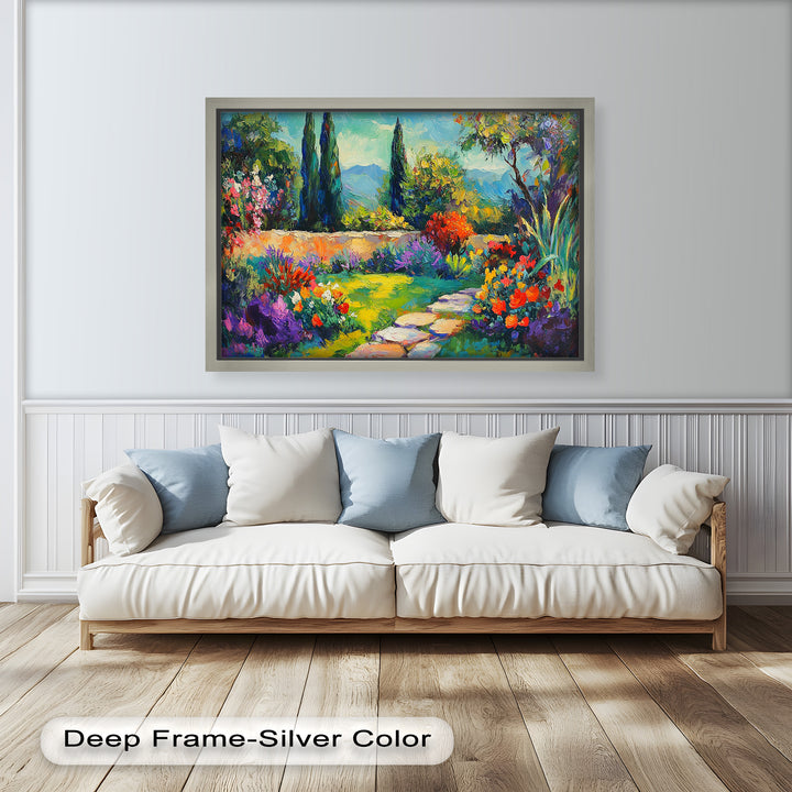 Sunlit Garden Path Oil Painting – Fauvist Outdoor Floral Landscape
