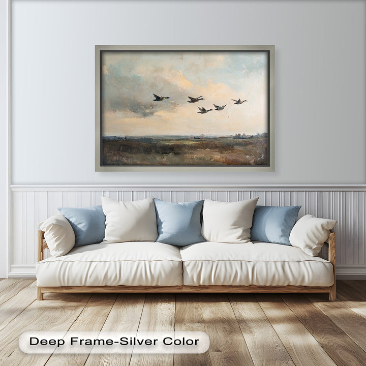 Flight Over the Marshlands – Ducks in Motion Oil Painting
